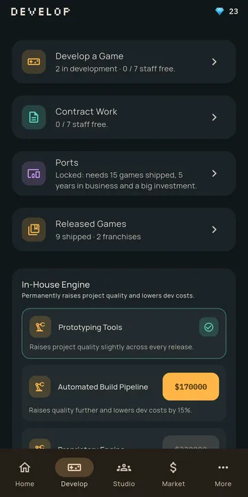 Pixel Forge screen: Plan and develop your next hit